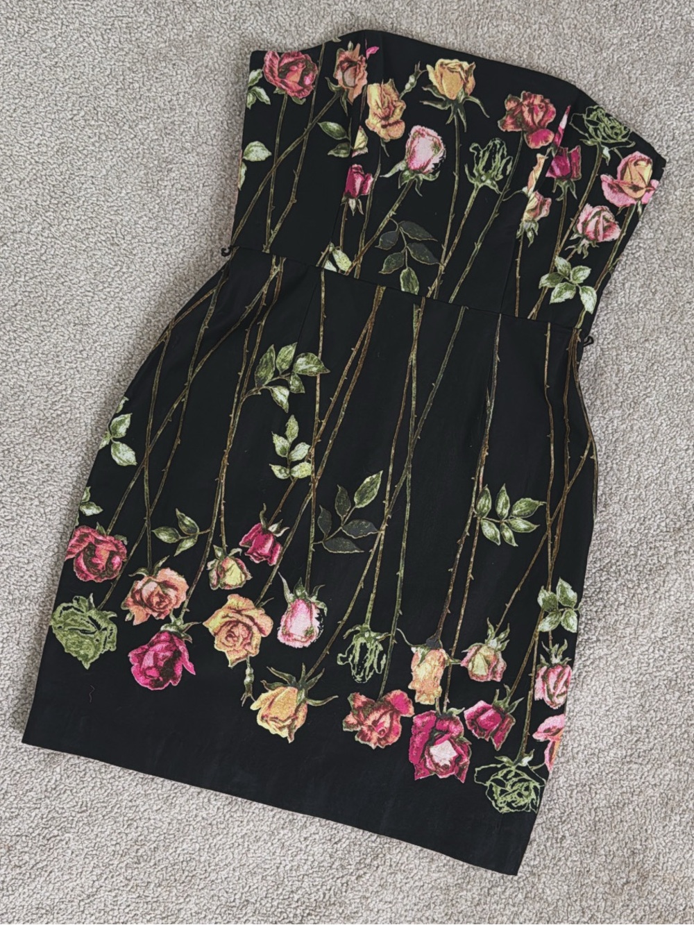 Vintage Y2K Cotton Betsey Johnson Strapless Rose Floral Mini Dress